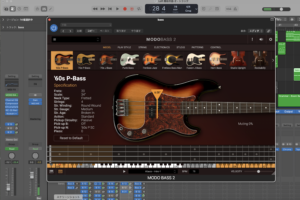 MODO BASS 2 の MODEL タブ。'60s P-Bass のスペック表示