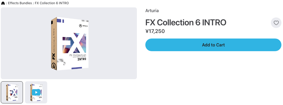Plugin BoutiqueのArturia FX Collection 6 INTRO商品ページ（2026年9月時点 ¥17,250）