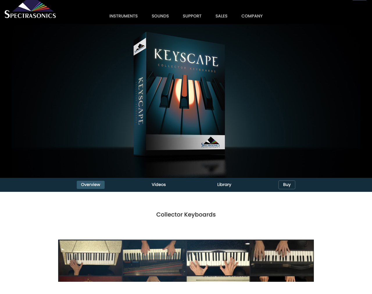 Spectrasonics公式サイトのKeyscapeのページ。Collector Keyboardsと書かれている