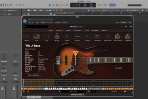 MODO BASS 2 の PLAY STYLE タブ。FINGER・PICK・SLAP の切り替えと、MUTING・STROKE・SCRATCH・DETACH NOISE・SLIDE NOISE の設定