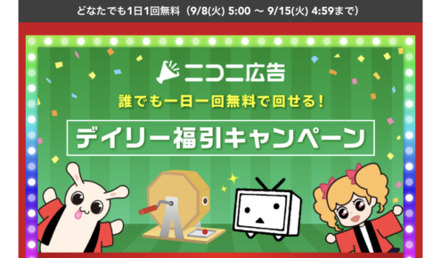 ニコニ広告のデイリー福引キャンペーン画面。1日1回無料でチケットが当たる仕組み