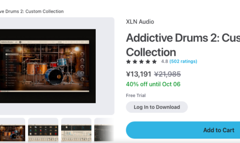 Plugin BoutiqueのAddictive Drums 2: Custom Collection商品ページ。¥13,191（通常¥21,985）・40% off until Oct 06