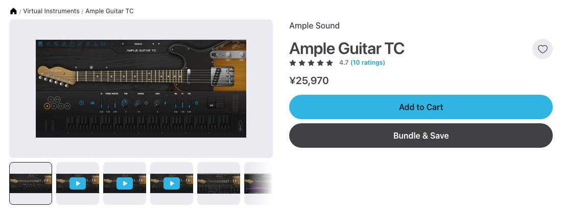 Plugin BoutiqueのAmple Guitar TC商品ページ。2026年9月28日時点で¥25,970（セールなし）