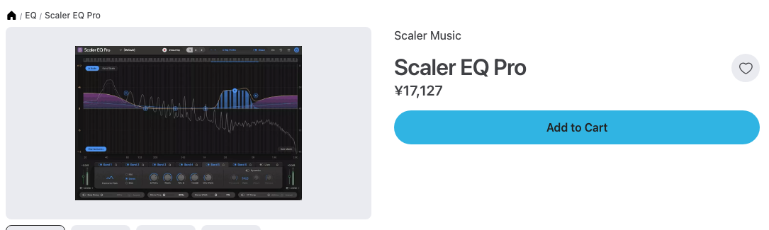 Plugin BoutiqueのScaler EQ Pro商品ページ。2026年9月28日時点で¥17,127
