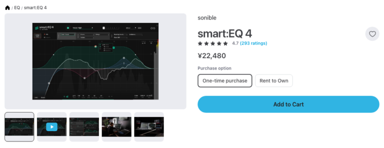 Plugin Boutiqueのsonible smart:EQ 4商品ページ。2026年9月29日時点で¥22,480