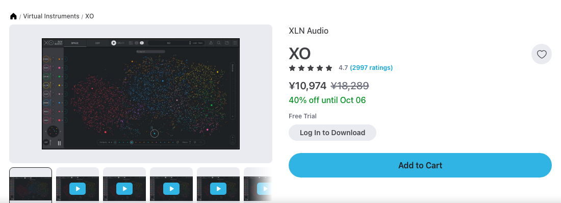 Plugin BoutiqueのXO商品ページ。¥10,974(通常¥18,289)・40% off until Oct 06