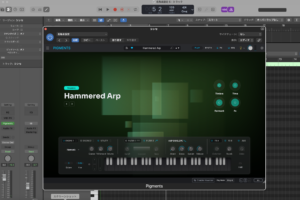 Pigments の PLAY タブ。シンプルなビジュアライザーと Timbre・Time・Formant・Fx の4マクロノブだけの簡易画面