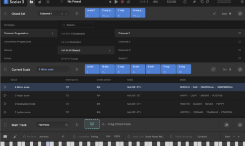 Scaler 3 の定番コード進行プリセット i-VI-III-VII（Ballad）