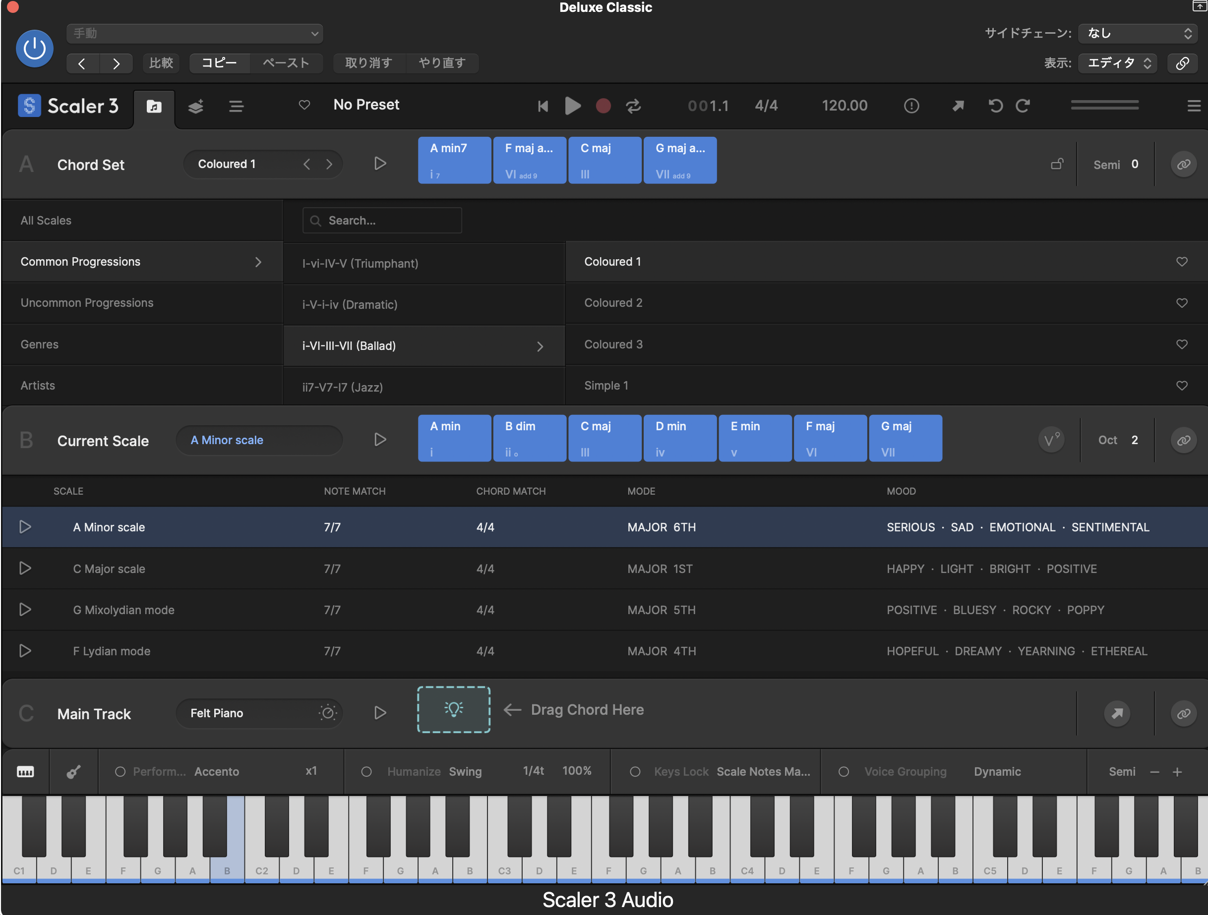 Scaler 3 の定番コード進行プリセット i-VI-III-VII（Ballad）