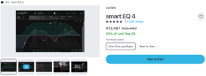 Plugin Boutiqueのsonible smart:EQ 4商品ページ（2026年9月25日時点 ¥13,481・通常¥22,480・40%オフ、9月28日まで）