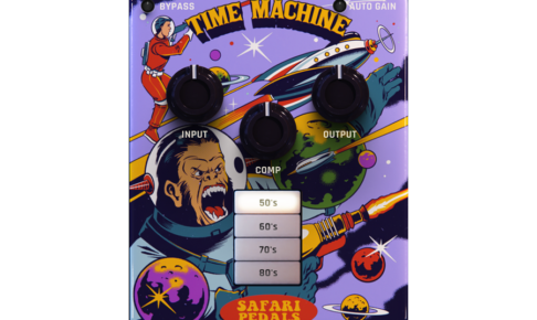 Time MachineのGUI画面。50s/60s/70s/80sの年代選択とINPUT/COMP/OUTPUTノブが並ぶヴィンテージ風パネル