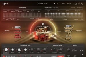 UJAM Virtual Drummer HOTのメイン画面。スタイルのジャンル分けとドラムキットの選択
