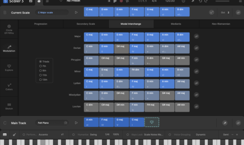 Scaler 3で手動で並べた小室進行 Am→F→G→C（vi-IV-V-I）