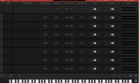 SampleTank 4のメイン画面。8パートのミキサービュー