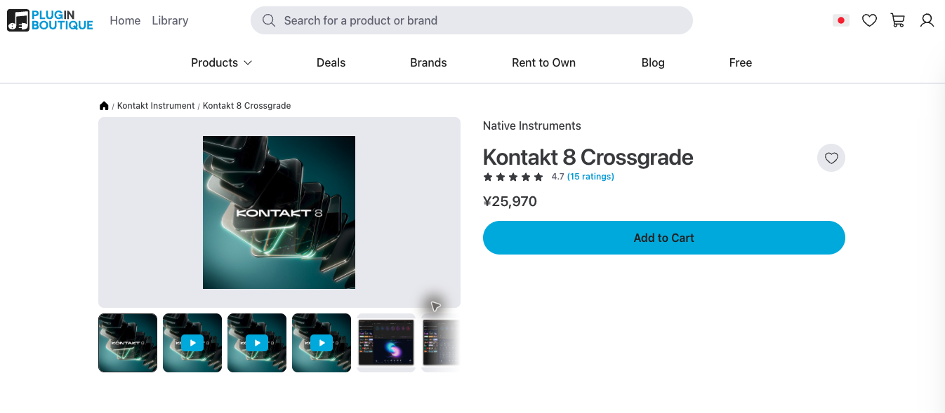 Plugin BoutiqueのKontakt 8 Crossgrade商品ページ。価格は25,970円