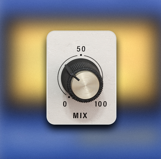 Pulsar Smasher の MIX のつまみ。原音と潰した音を混ぜて並列コンプにできる（Pulsar Audio 公式サイトより）