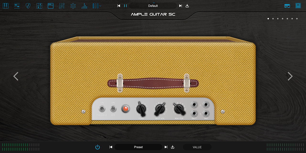 Ample Guitar SCに入っているアンプシミュレーター。ツイード柄のアンプ（Ample Sound公式の製品画像）
