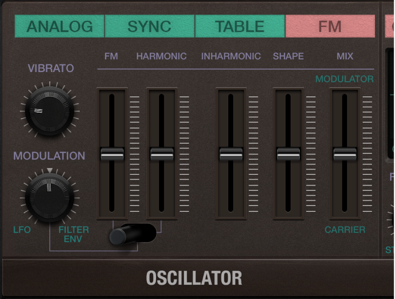 LogicのRetro SynthでFMを選んだときのオシレーター部分（Apple公式ガイドの画像）