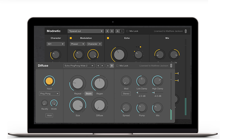 Dub Machines の Modnetic と Diffuse を重ねて開いた画面(Surreal Machines 公式の画像)