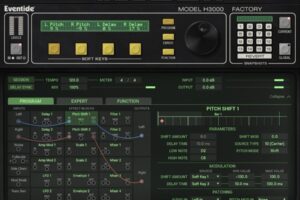 H3000 Factory Mk II の拡張表示。Delay・Pitch Shift・Filter・LFOなどのブロックを線でつないで音を作る画面（Eventide公式）