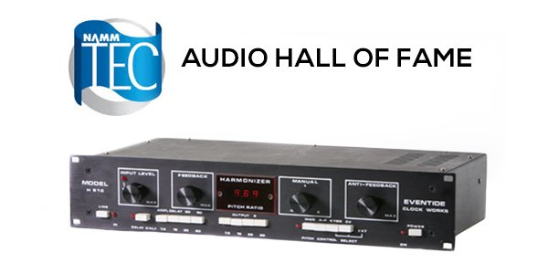 Eventide H910 Harmonizer の実機。INPUT LEVEL・FEEDBACK・PITCH RATIO の表示・MANUAL・ANTI-FEEDBACK が並ぶラック機材（Plugin Boutique の製品ページの画像）
