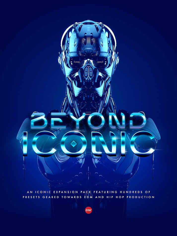 BEYOND ICONICのジャケット。EDMとヒップホップ向けのプリセットを集めた拡張パック（EastWest公式）