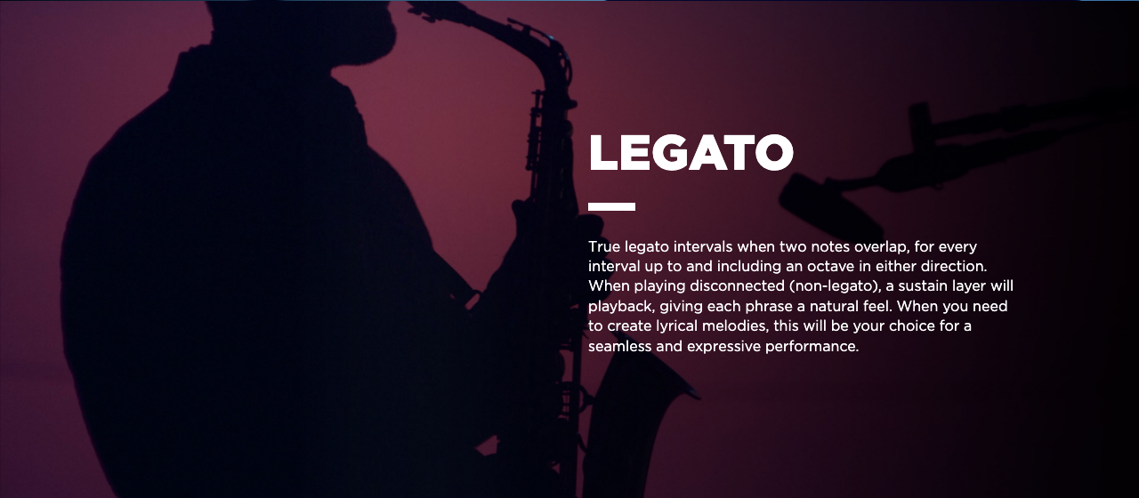 EastWest公式サイトのLEGATOの節。1オクターブまでの音程をなめらかにつなぐトゥルーレガートの説明(EastWest公式サイトより)