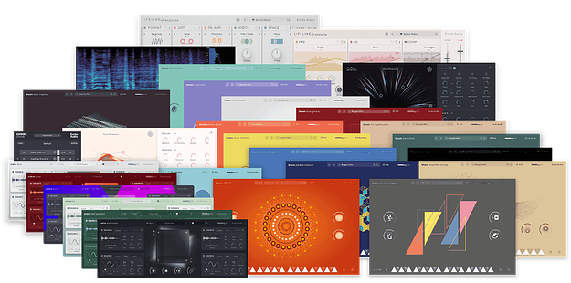 Excite Audio Bundle に入っているプラグインの画面を重ねた図(Plugin Boutique の製品画像より)