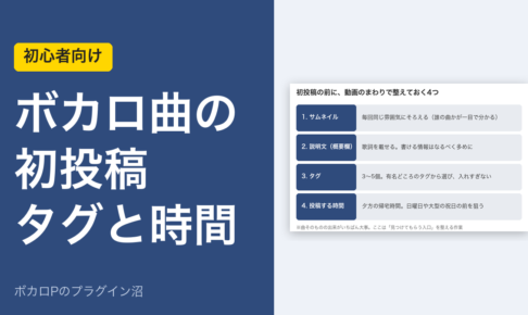ボカロ曲の初投稿、タグと時間（アイキャッチ）