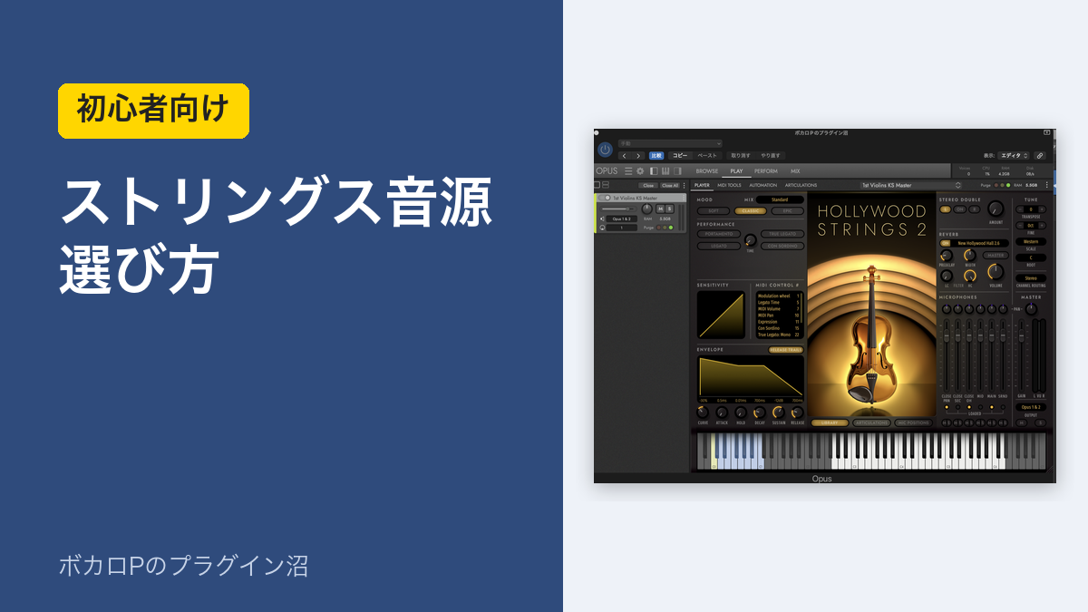 初心者向け ストリングス音源 選び方（Hollywood Strings 2の画面）
