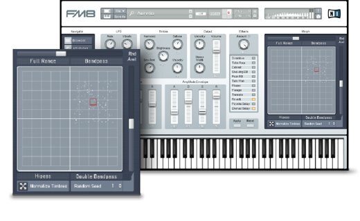 FM8のモーフ画面。四隅の4つの音色の間をハンドルで行き来して音を混ぜる