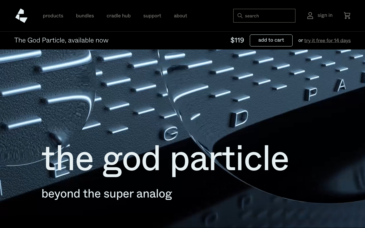 CradleのThe God Particleの公式ページ。$119・14日間の無料体験あり（2026年10月23日時点）