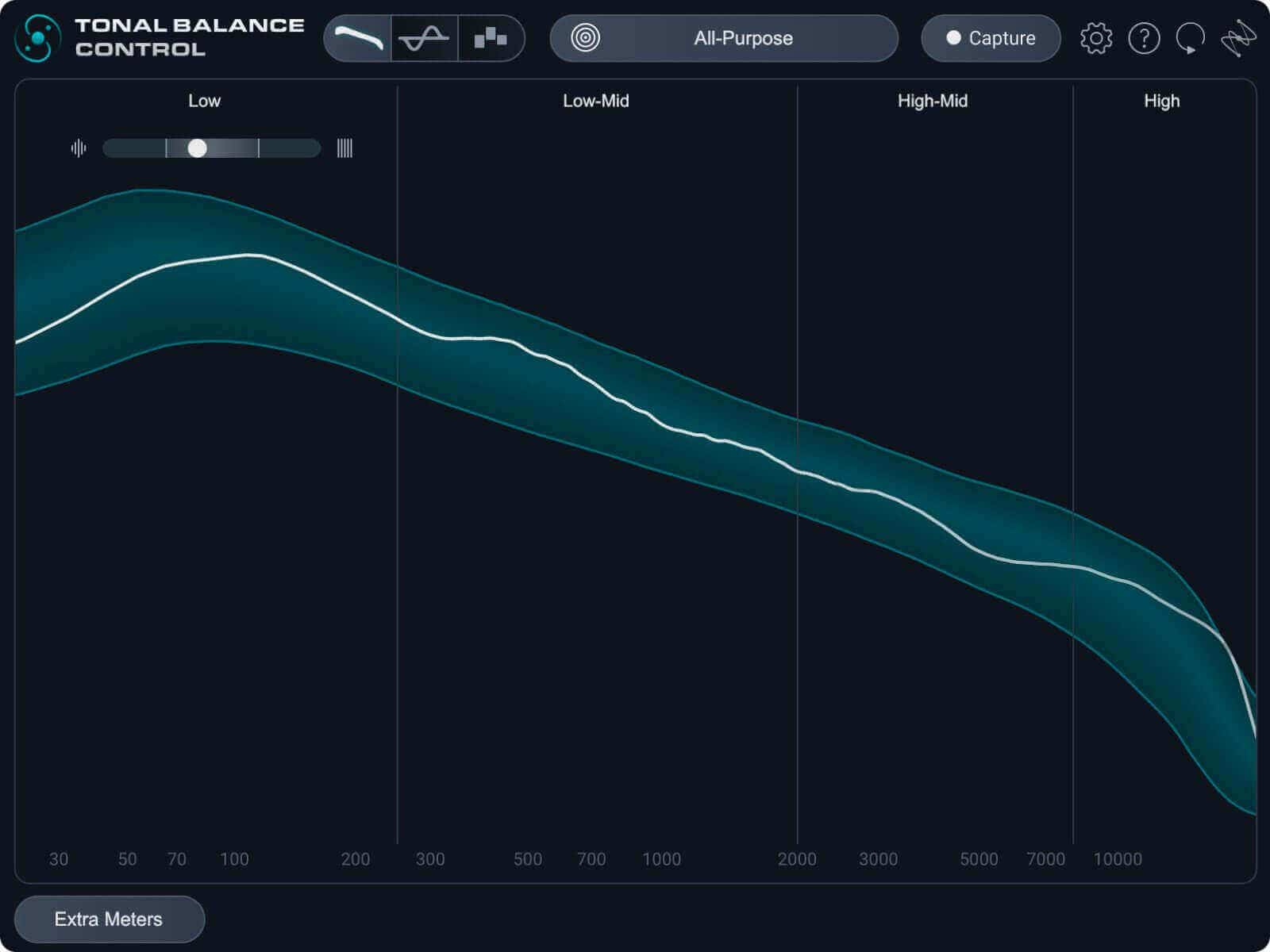 Tonal Balance Control 3 のデスクトップアプリ。パソコンで再生している音を取り込んで、目安のカーブを作れる(iZotope 公式ブログの画像)