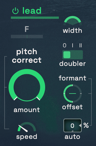 Altitudeのlead。pitch correctのamountとspeed、doubler、formantのoffsetが並ぶ（Klevgrand公式の画像）