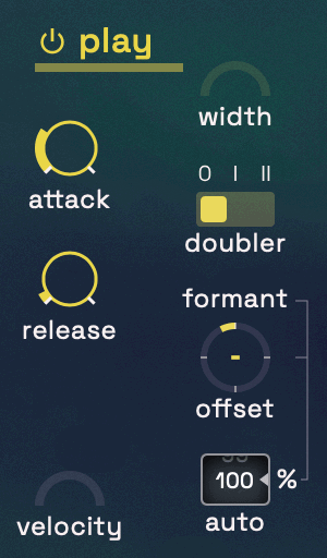 Altitudeのplay。MIDIで声を弾くときのattack・release・velocity、doubler・formant（Klevgrand公式の画像）