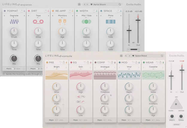 Lifeline Expanse(上)と Lifeline Console(下)の画面(Plugin Boutique の製品画像より)