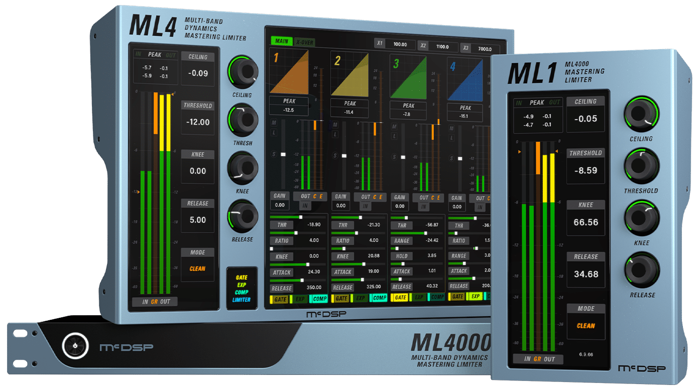 McDSP ML4000に入っている2つのプラグイン。左が4バンドのML4、右がリミッターのML1(McDSP公式の製品画像)
