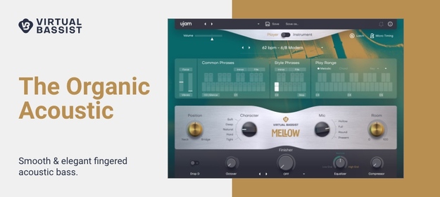 Virtual Bassist MELLOW 2の製品画像。ウッドベース(アコースティックのダブルベース)の音源(Plugin Boutiqueの製品画像)