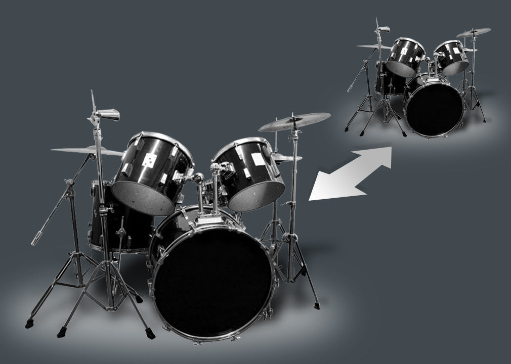 アタックと余韻の量で、ドラムをミックスの前に出したり奥に下げたりするイメージ（Native Instruments公式の画像）