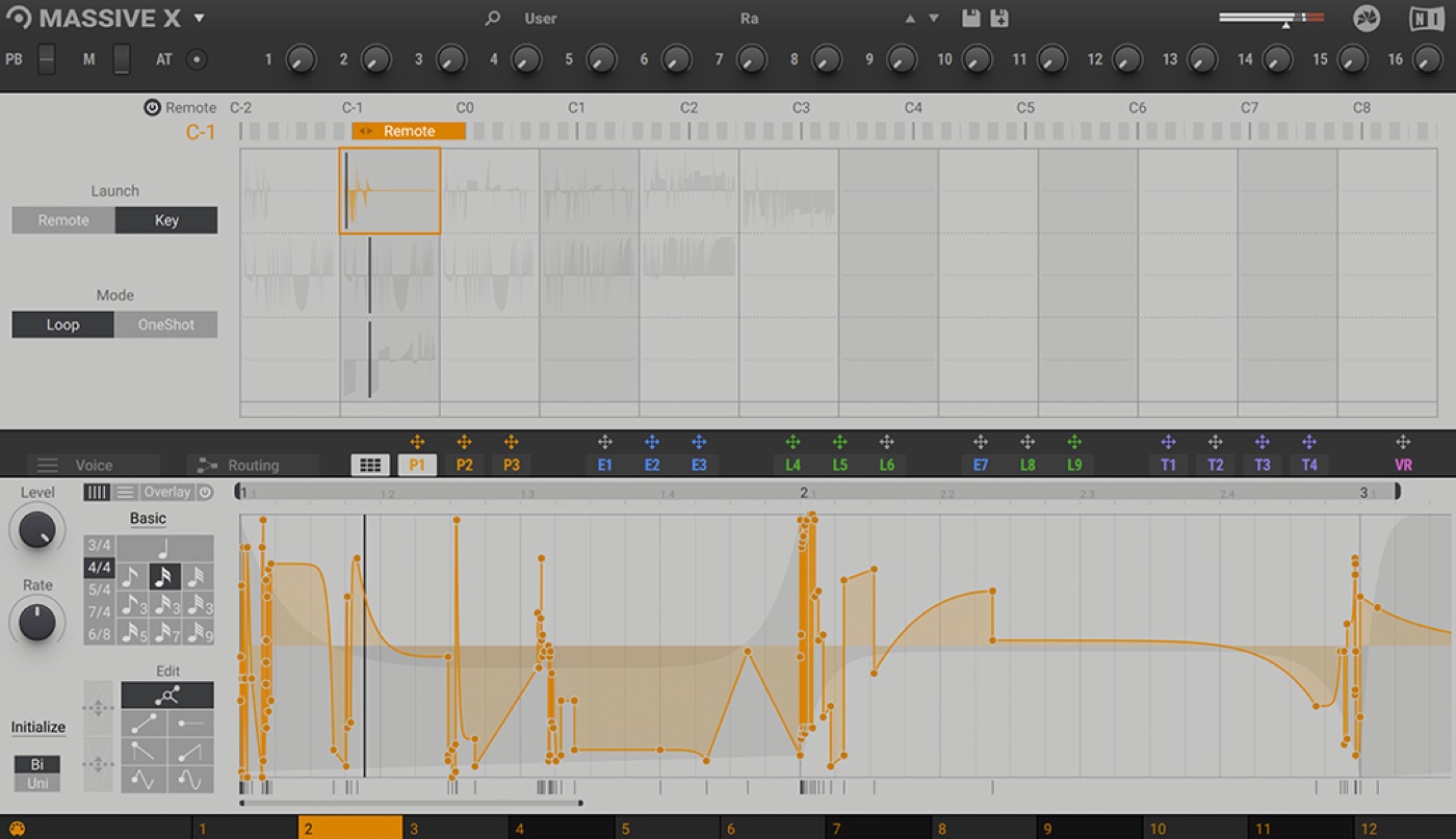 MASSIVE X の Performer。オレンジの線でモジュレーションの動きを描き、鍵盤で切り替えられる(Native Instruments 公式の画像)