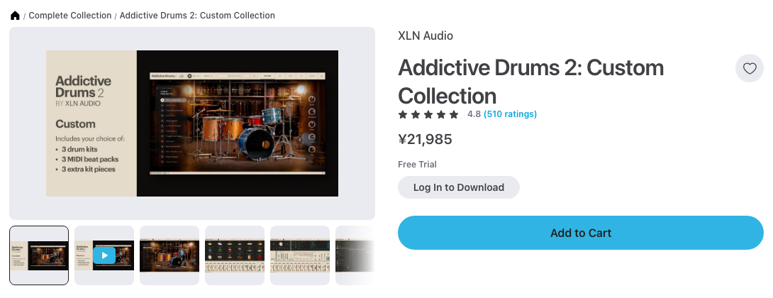Plugin Boutique の Addictive Drums 2: Custom Collection の製品ページ（2026年10月16日時点で¥21,985）