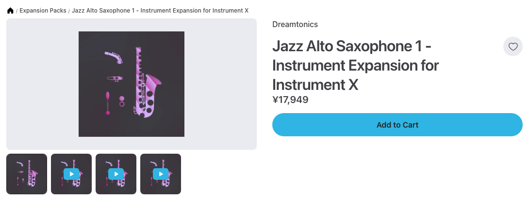 Plugin Boutique の Instrument X 用 Jazz Alto Saxophone 1 の製品ページ（2026年10月29日時点で¥17,949）