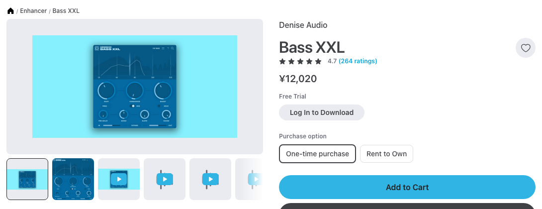 Plugin BoutiqueのDenise Audio Bass XXLの製品ページ(2026年10月23日時点で¥12,020)