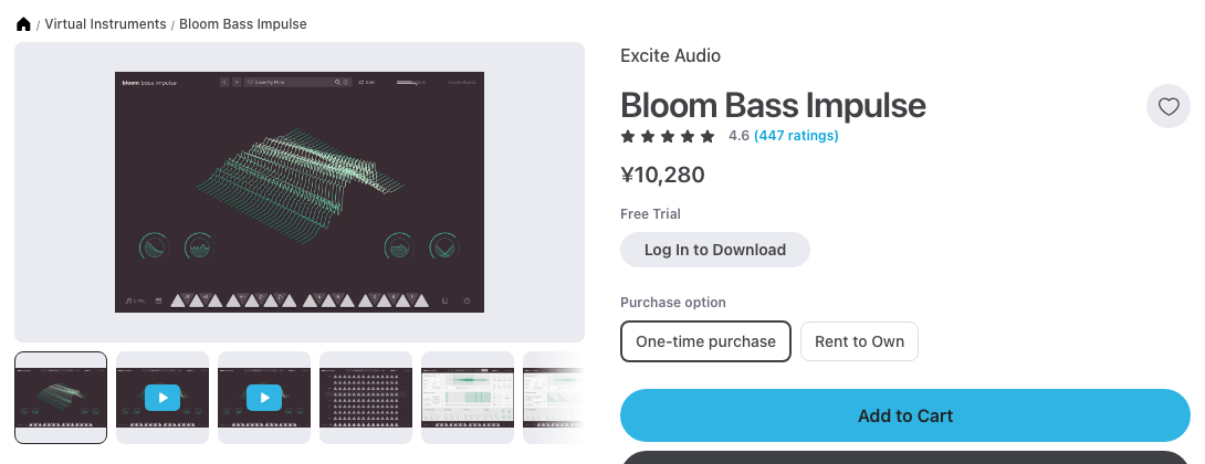 Plugin Boutique の Bloom Bass Impulse の製品ページ(2026年10月23日時点で¥10,280)
