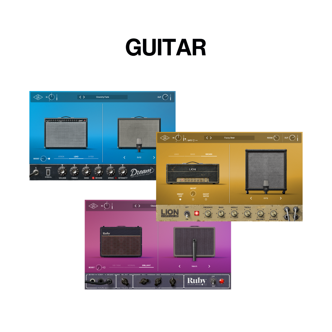 UAD Ultimate 14 に入っているギターアンプ(Dream '65・Lion '68・Ruby '63。Plugin Boutique の製品ページより)