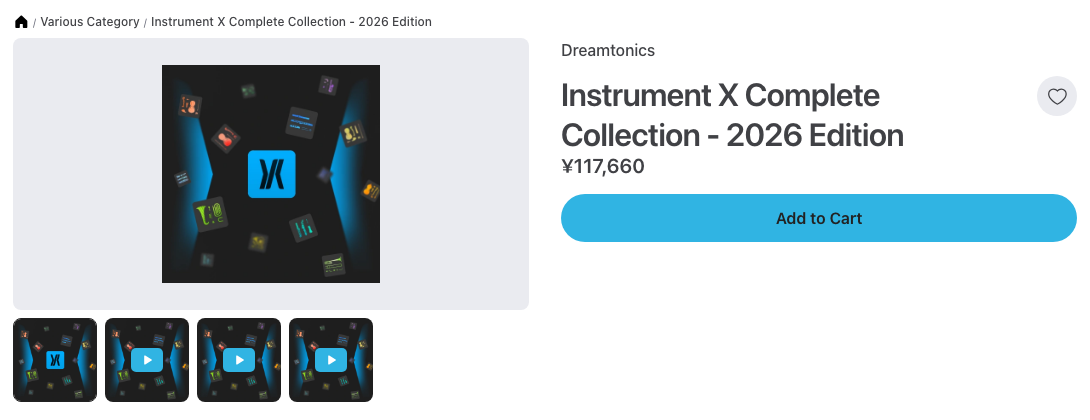 Plugin Boutique の Instrument X Complete Collection - 2026 Edition の製品ページ（2026年10月29日時点で¥117,660）