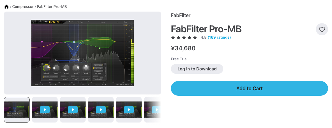 Plugin Boutique の FabFilter Pro-MB の製品ページ（2026年10月12日時点で¥34,680）