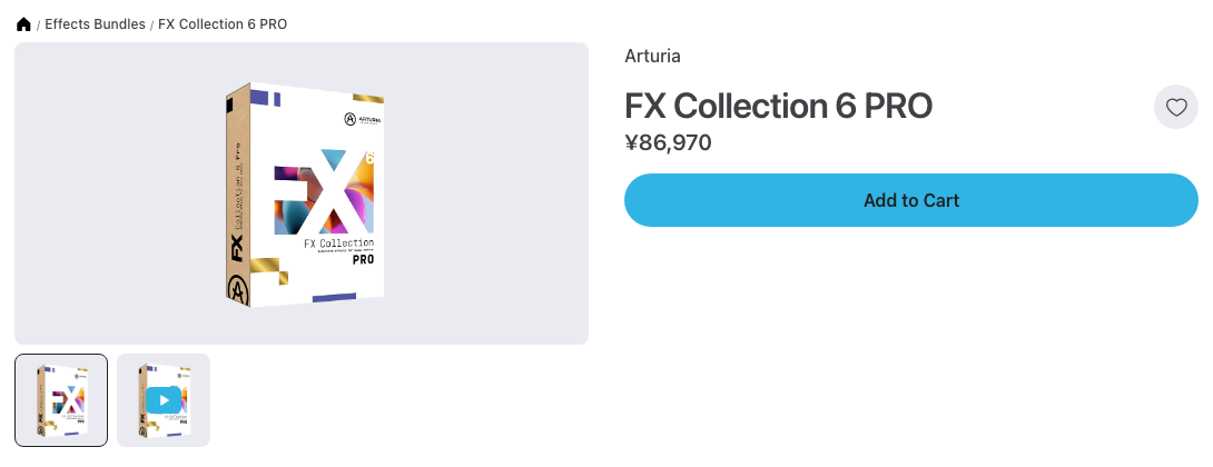 Plugin BoutiqueのArturia FX Collection 6 PROの製品ページ（2026年10月7日時点で¥86,970・セールなし）