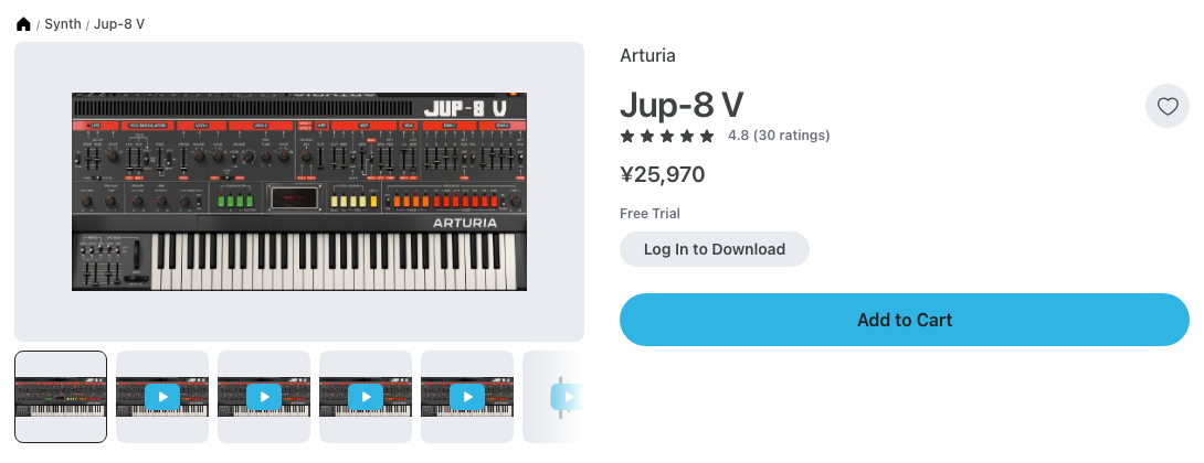 Plugin BoutiqueのJup-8 Vの製品ページ（2026年10月13日時点で¥25,970）