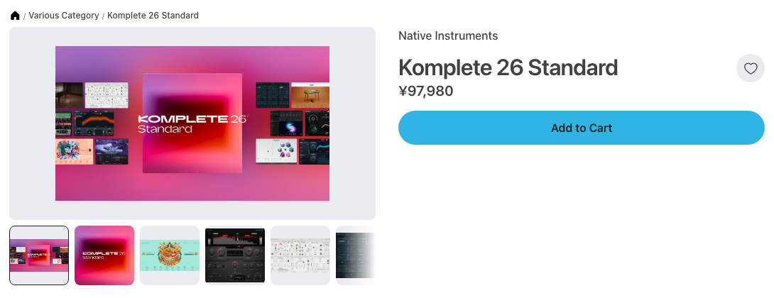 Plugin BoutiqueのKomplete 26 Standardの商品ページ(2026年10月24日時点で¥97,980)